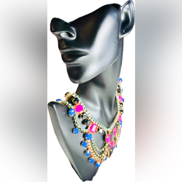 ALDO Statement Necklace with Mixed Gemstones and Rhinestones in Gold Base Tone - Picture 7 of 9